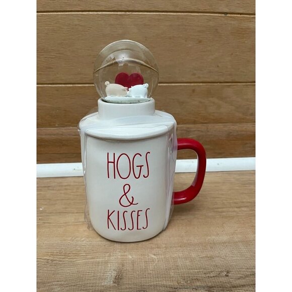 VHTF NWT Rae Dunn Hogs & Kisses Mug With Snow Globe Lid - Picture 1 of 4